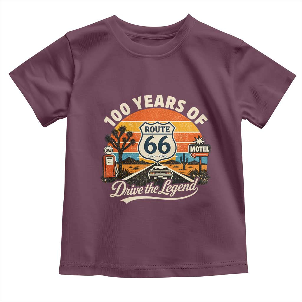Vintage Highway 66 100th Anniversary 2026 Americana Road Trip Souvenir Toddler T Shirt TS14 Maroon Print Your Wear