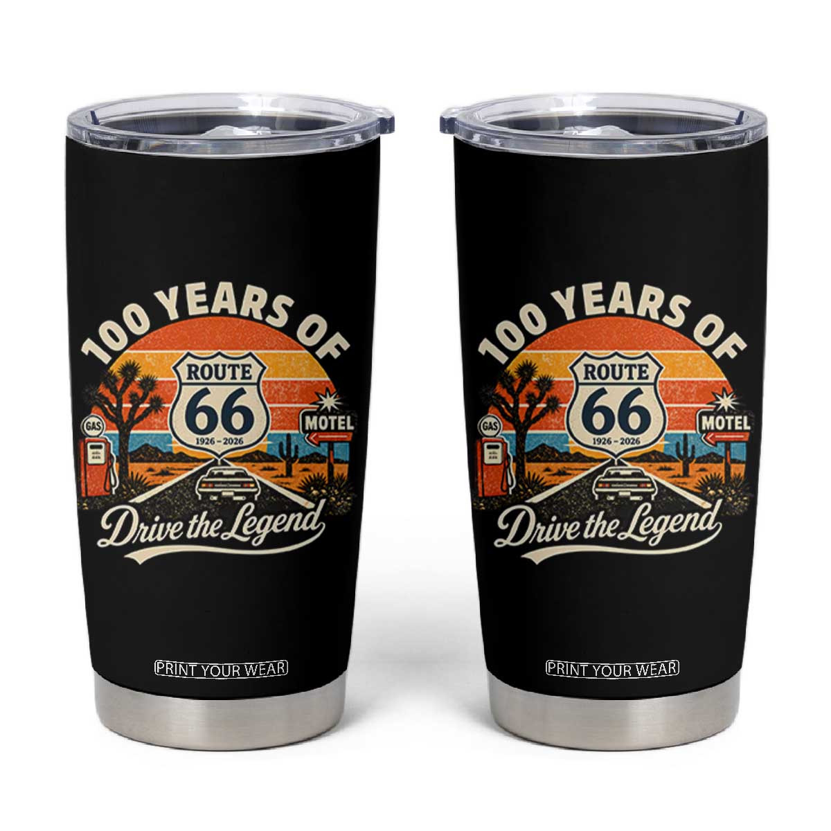 Vintage Highway 66 100th Anniversary 2026 Americana Road Trip Souvenir Tumbler Cup TS14 Black Print Your Wear