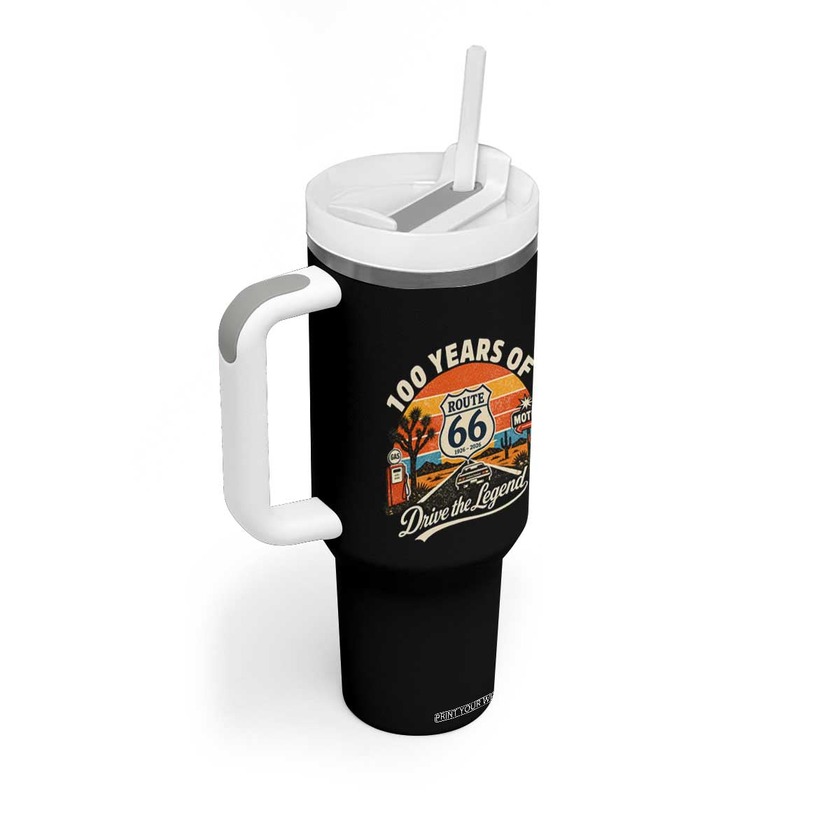 Vintage Highway 66 100th Anniversary 2026 Americana Road Trip Souvenir Tumbler With Handle TS14 Print Your Wear