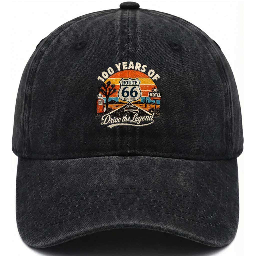 Vintage Route Highway 66 100th Anniversary 2026 Americana Road Trip Souvenir Washed Cotton Baseball Cap TS14 Print Your Wear
