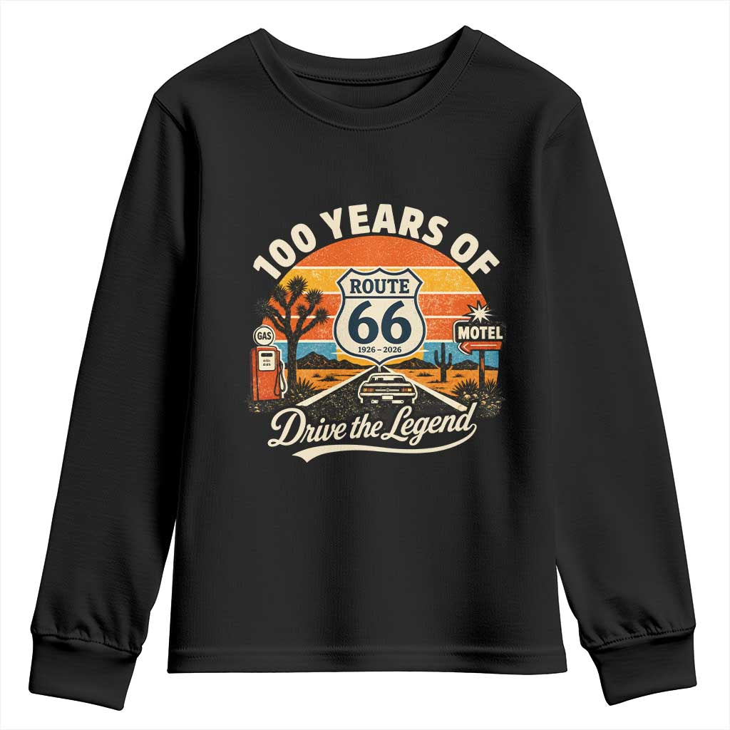 Vintage Route Highway 66 100th Anniversary 2026 Americana Road Trip Souvenir Youth Sweatshirt TS14 Black Print Your Wear