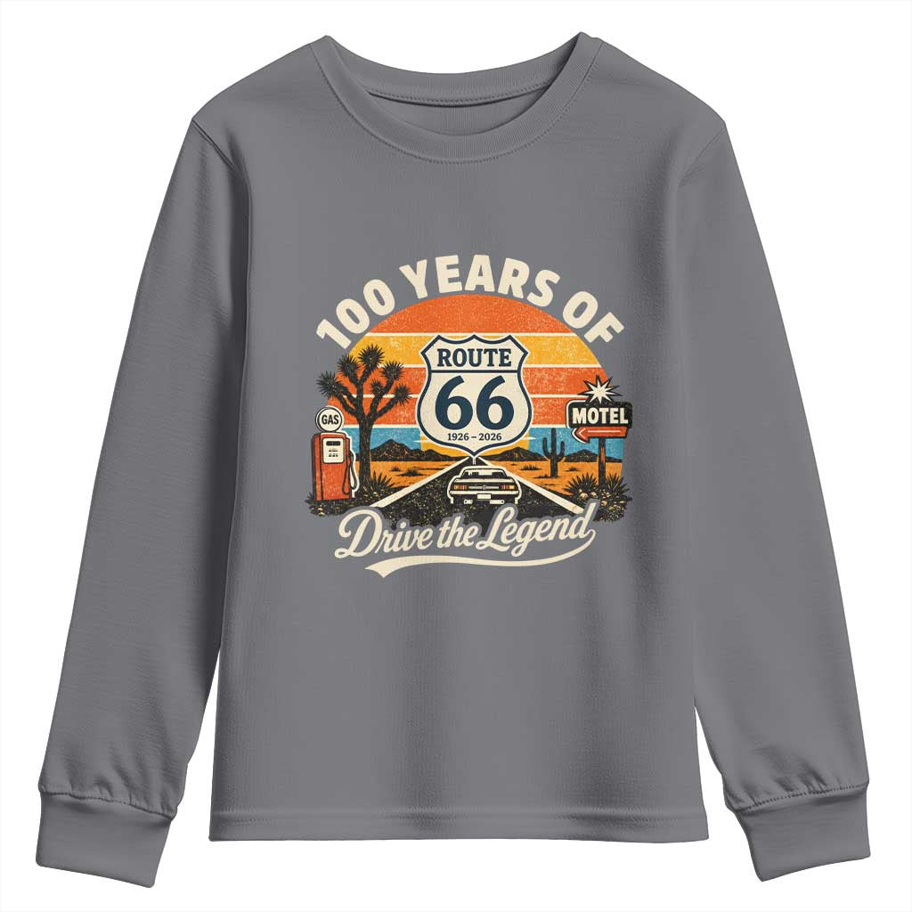 Vintage Highway 66 100th Anniversary 2026 Americana Road Trip Souvenir Youth Sweatshirt TS14 Charcoal Print Your Wear