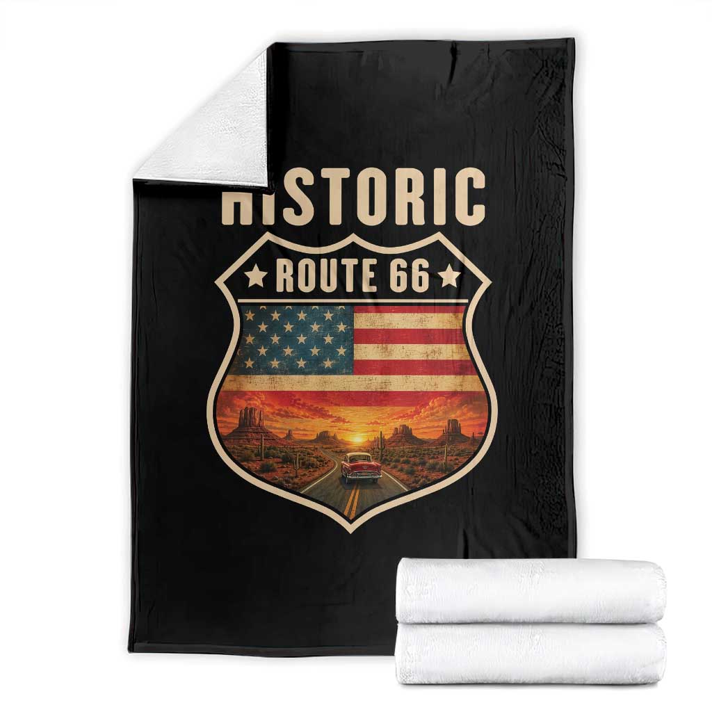Historic Route Highway 66 Throw Blanket Vintage American Road Sign Americana Road Trip TS14 Black Print Your Wear