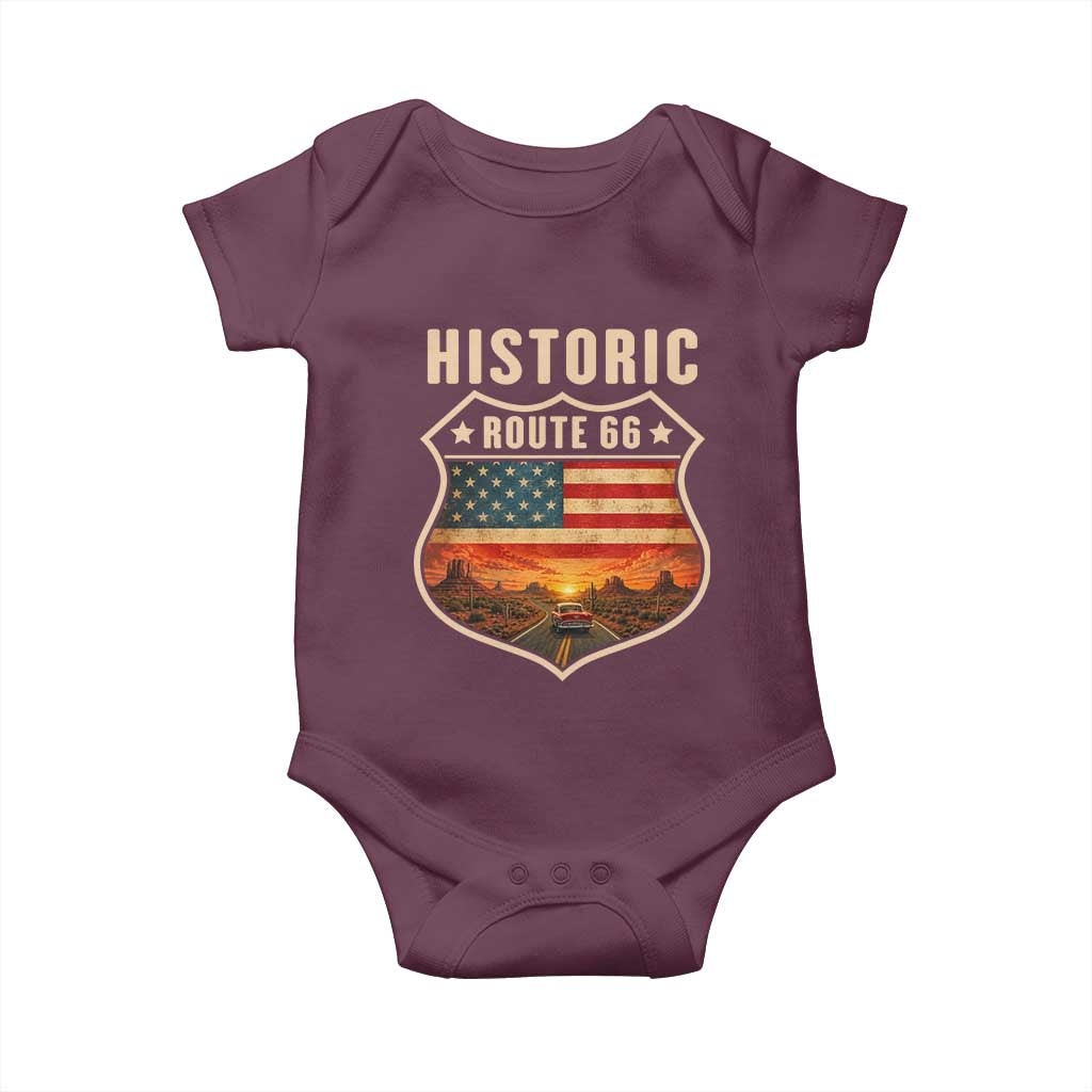 Historic Highway 66 Baby Onesie Vintage American Road Sign Americana Road Trip TS14 Maroon Print Your Wear