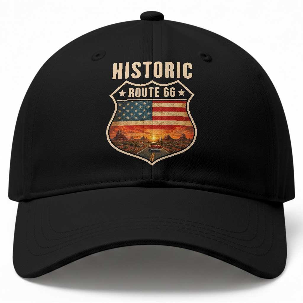 Historic Route Highway 66 Baseball Cap Vintage American Road Sign Americana Road Trip TS14 Print Your Wear