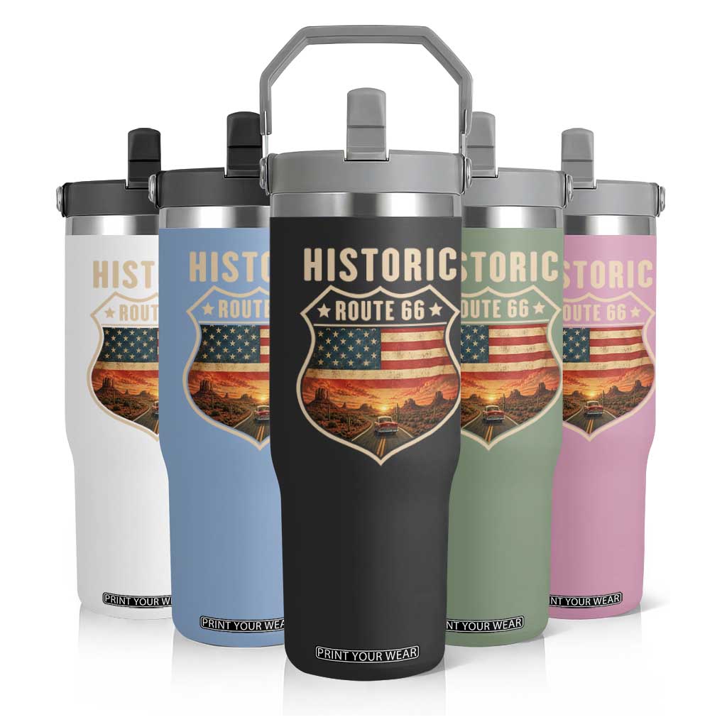 Historic Highway 66 Flip Straw Tumbler Vintage American Road Sign Americana Road Trip TS14 Print Your Wear