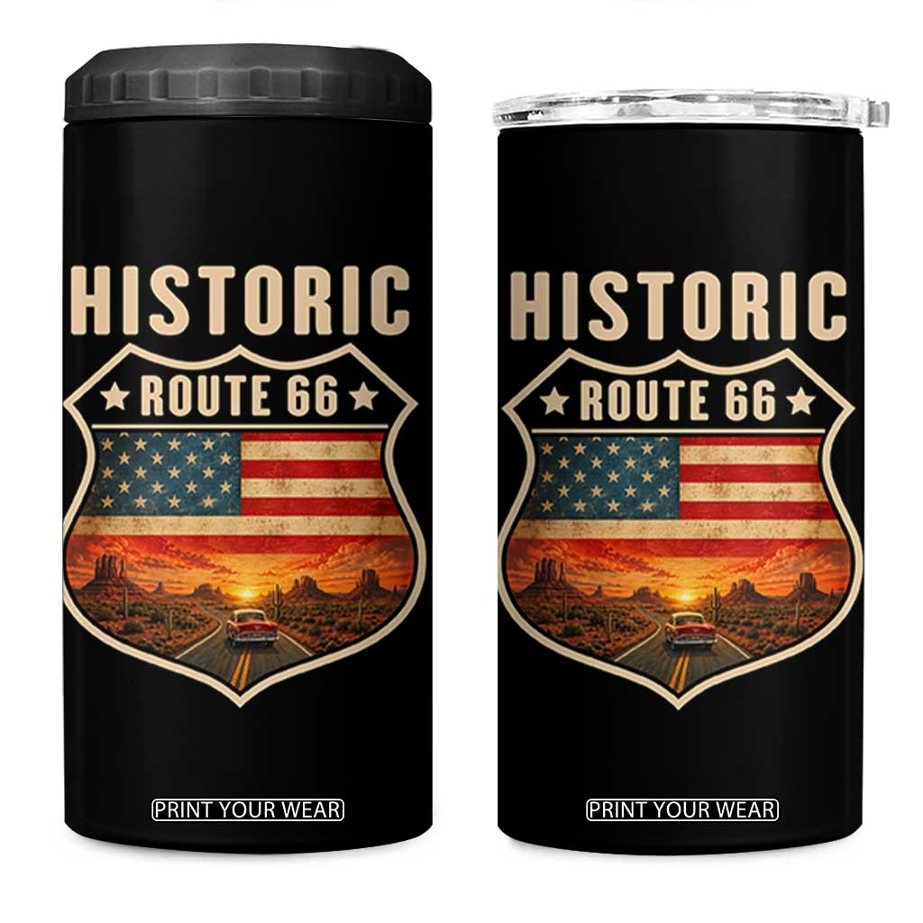 Historic Highway 66 4 in 1 Can Cooler Tumbler Vintage American Road Sign Americana Road Trip TS14 One Size: 16 oz Black Print Your Wear