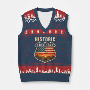 Historic Highway 66 V-Neck Knit Sweater Vest Vintage American Road Sign Americana Road Trip TS14 Navy Red Print Your Wear