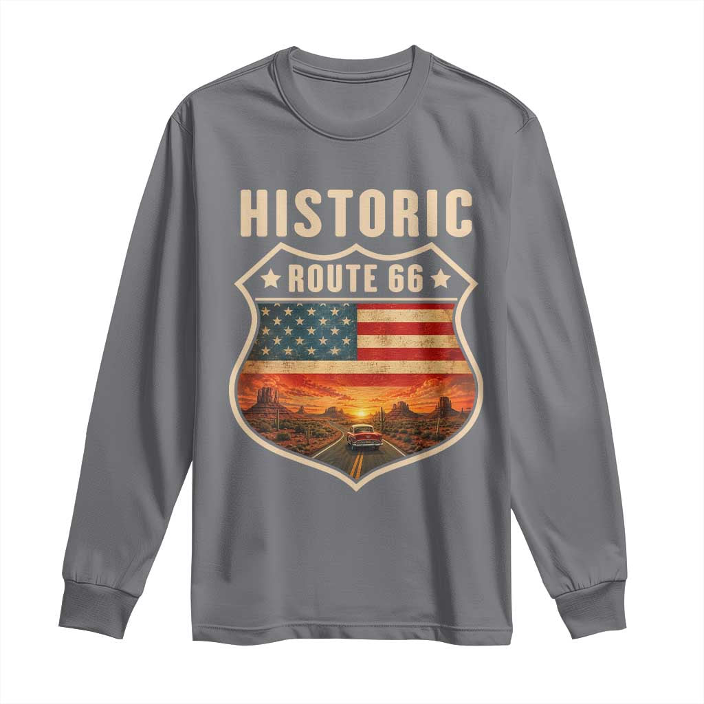 Historic Highway 66 Long Sleeve Shirt Vintage American Road Sign Americana Road Trip TS14 Charcoal Print Your Wear