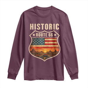 Historic Highway 66 Long Sleeve Shirt Vintage American Road Sign Americana Road Trip TS14 Maroon Print Your Wear