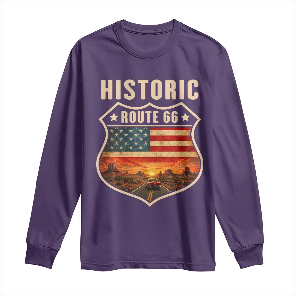 Historic Highway 66 Long Sleeve Shirt Vintage American Road Sign Americana Road Trip TS14 Purple Print Your Wear