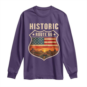 Historic Highway 66 Long Sleeve Shirt Vintage American Road Sign Americana Road Trip TS14 Purple Print Your Wear