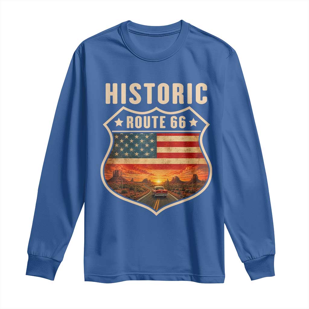 Historic Highway 66 Long Sleeve Shirt Vintage American Road Sign Americana Road Trip TS14 Royal Blue Print Your Wear