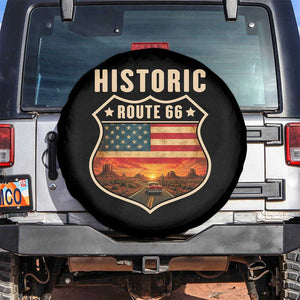 Historic Highway 66 Spare Tire Cover Vintage American Road Sign Americana Road Trip TS14 No hole Black Print Your Wear