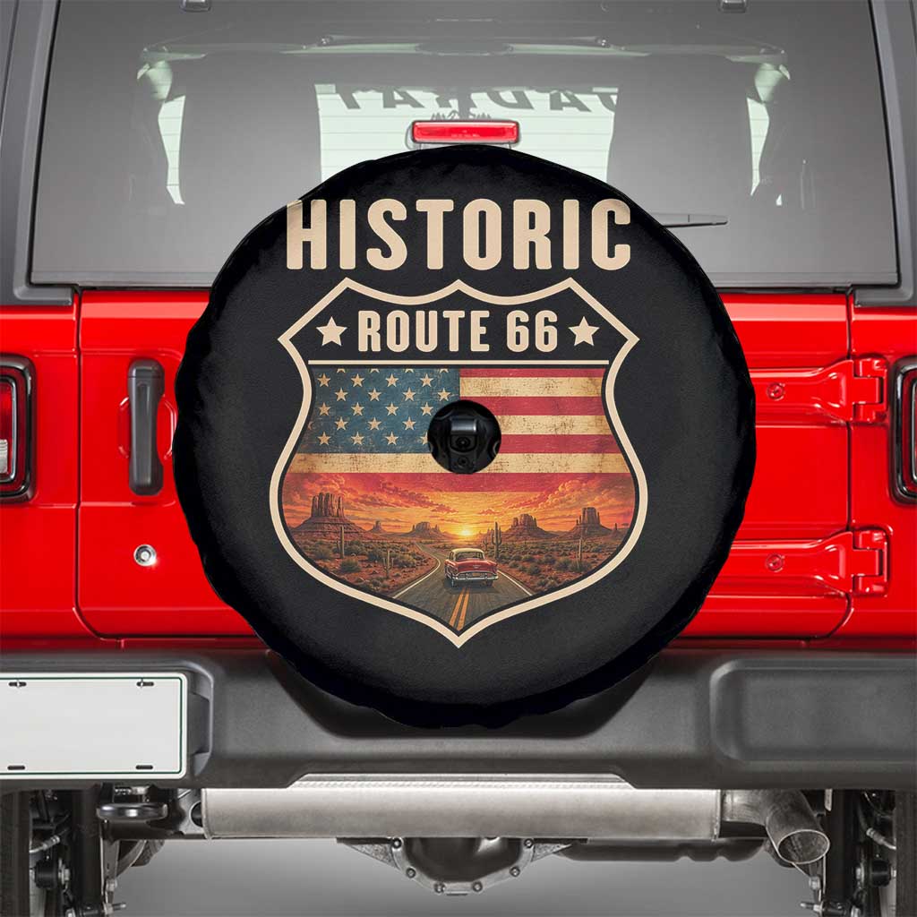 Historic Highway 66 Spare Tire Cover Vintage American Road Sign Americana Road Trip TS14 Black Print Your Wear