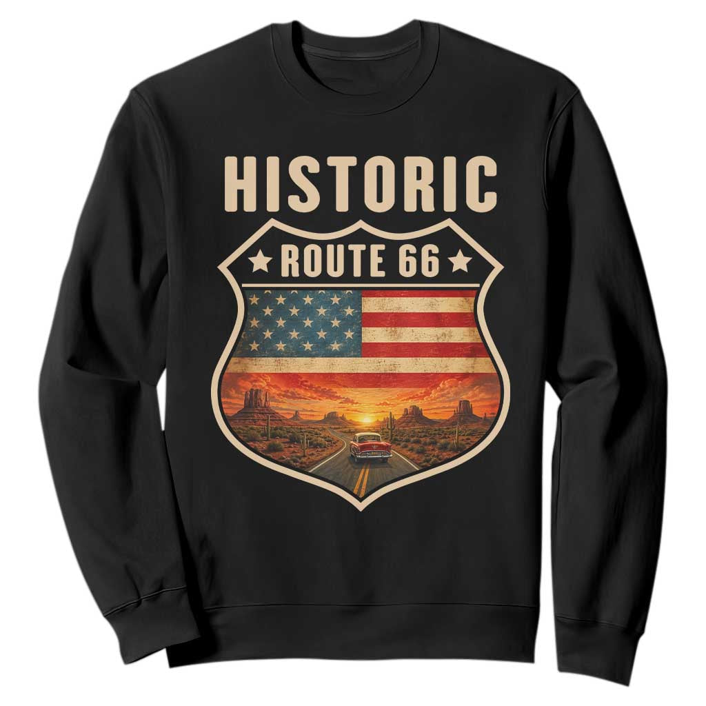 Historic Highway 66 Sweatshirt Vintage American Road Sign Americana Road Trip TS14 Black Print Your Wear