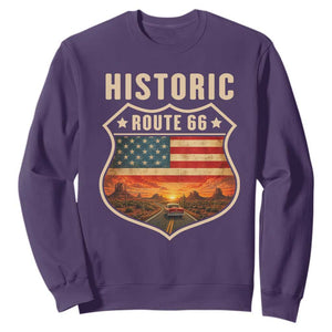 Historic Highway 66 Sweatshirt Vintage American Road Sign Americana Road Trip TS14 Purple Print Your Wear