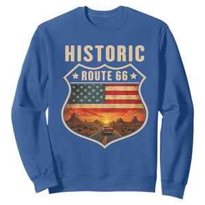 Historic Highway 66 Sweatshirt Vintage American Road Sign Americana Road Trip TS14 Royal Blue Print Your Wear