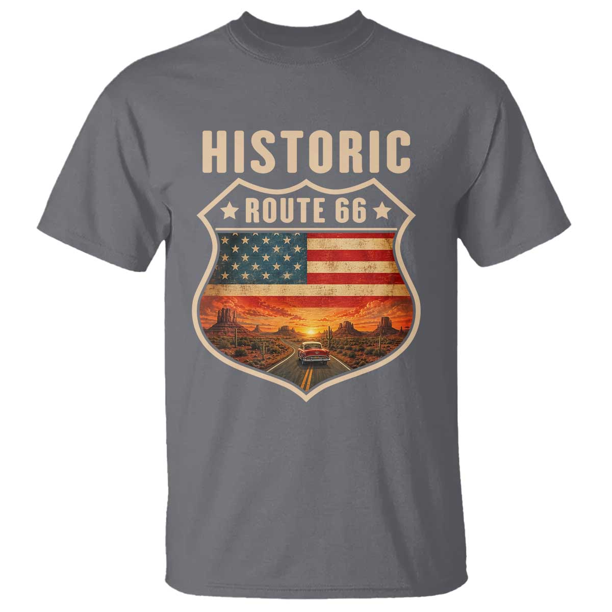Historic Highway 66 T Shirt Vintage American Road Sign Americana Road Trip TS14 Charcoal Print Your Wear