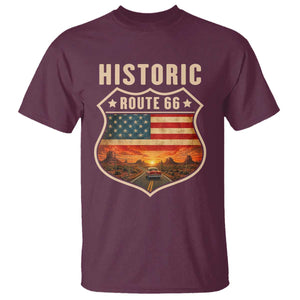 Historic Highway 66 T Shirt Vintage American Road Sign Americana Road Trip TS14 Maroon Print Your Wear