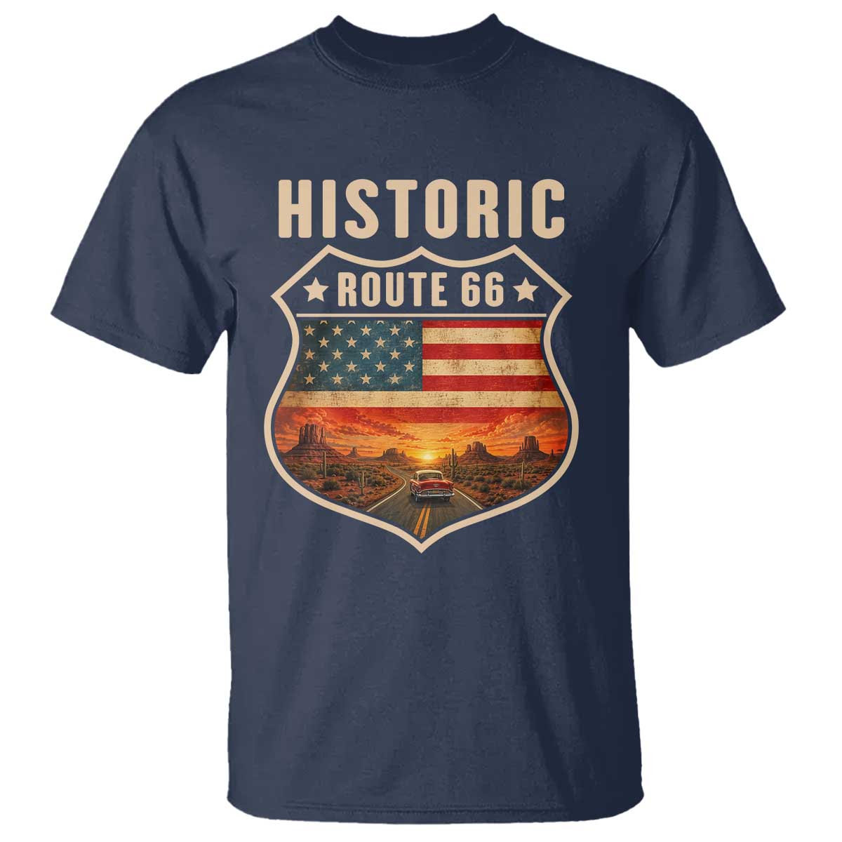 Historic Highway 66 T Shirt Vintage American Road Sign Americana Road Trip TS14 Navy Print Your Wear