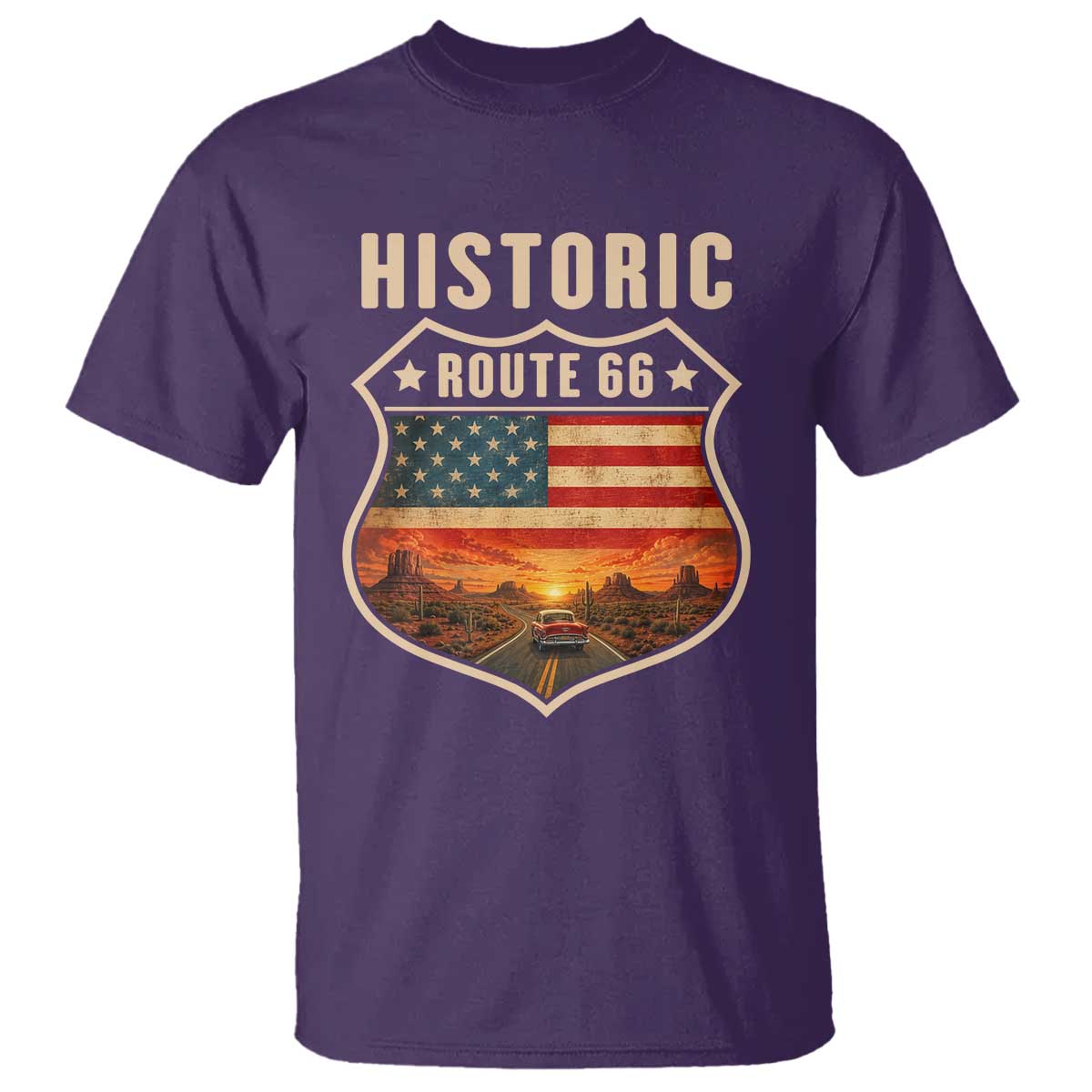 Historic Highway 66 T Shirt Vintage American Road Sign Americana Road Trip TS14 Purple Print Your Wear