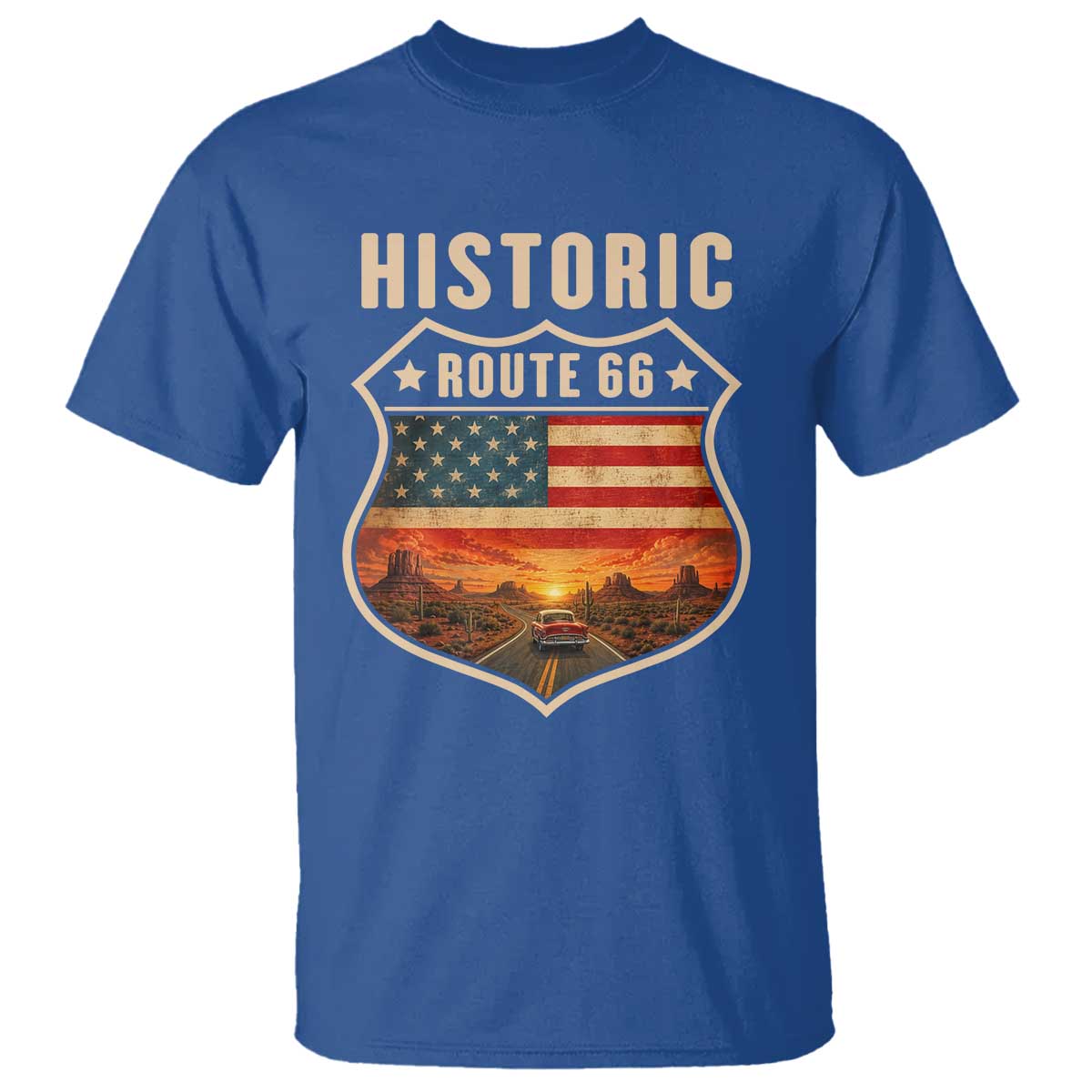 Historic Highway 66 T Shirt Vintage American Road Sign Americana Road Trip TS14 Royal Blue Print Your Wear