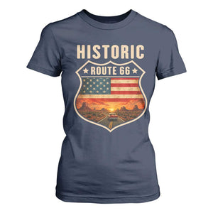 Historic Highway 66 T Shirt For Women Vintage American Road Sign Americana Road Trip TS14 Navy Print Your Wear