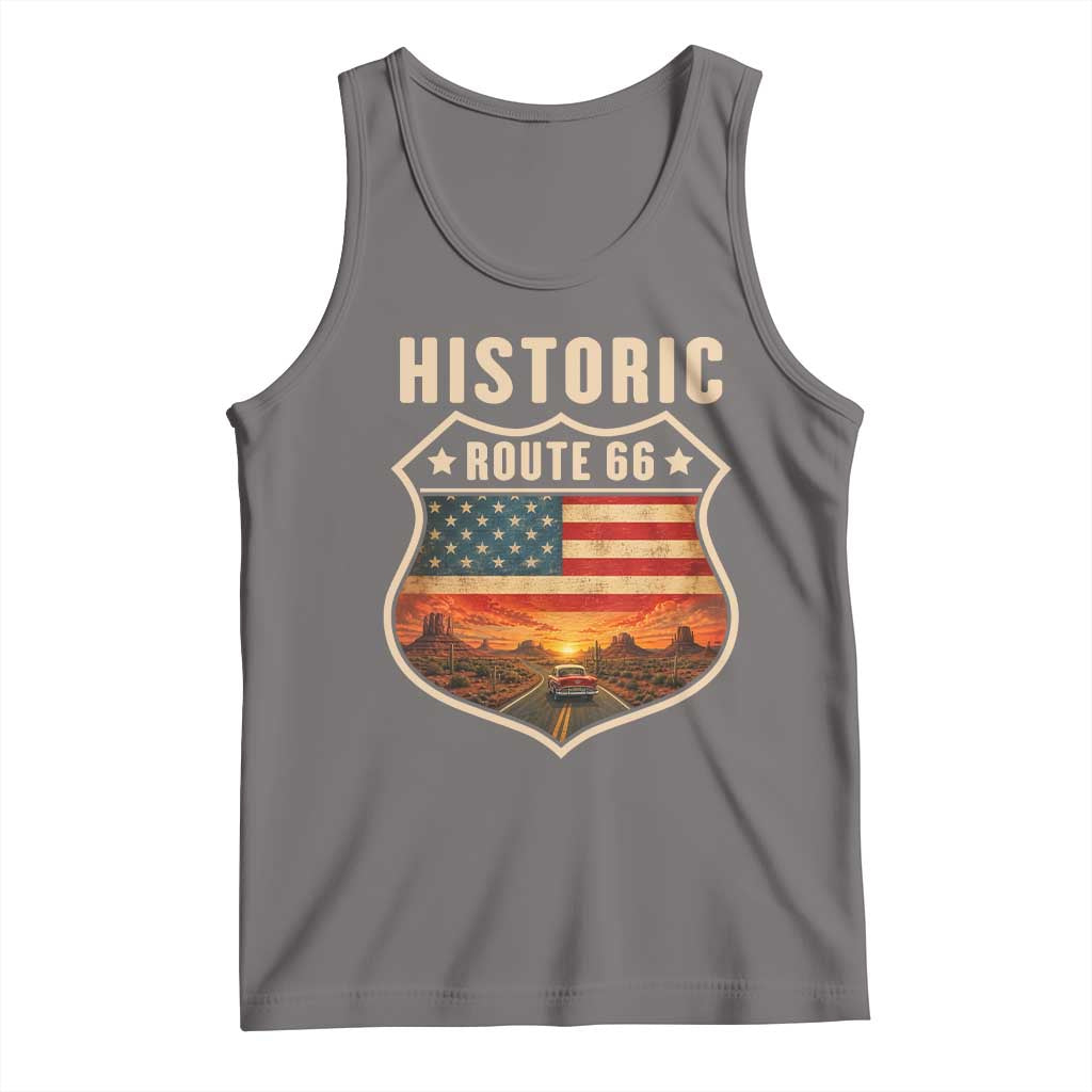 Historic Highway 66 Tank Top Vintage American Road Sign Americana Road Trip TS14 Deep Heather Print Your Wear