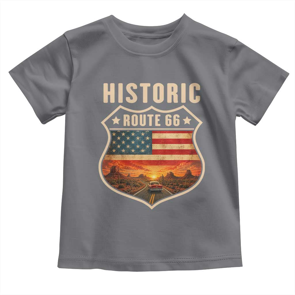 Historic Highway 66 Toddler T Shirt Vintage American Road Sign Americana Road Trip TS14 Charcoal Print Your Wear