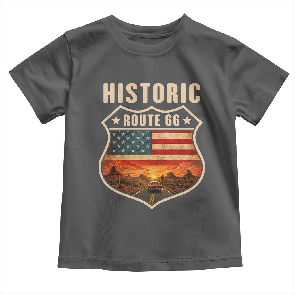 Historic Highway 66 Toddler T Shirt Vintage American Road Sign Americana Road Trip TS14 Dark Heather Print Your Wear