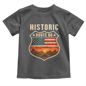 Historic Highway 66 Toddler T Shirt Vintage American Road Sign Americana Road Trip TS14 Dark Heather Print Your Wear