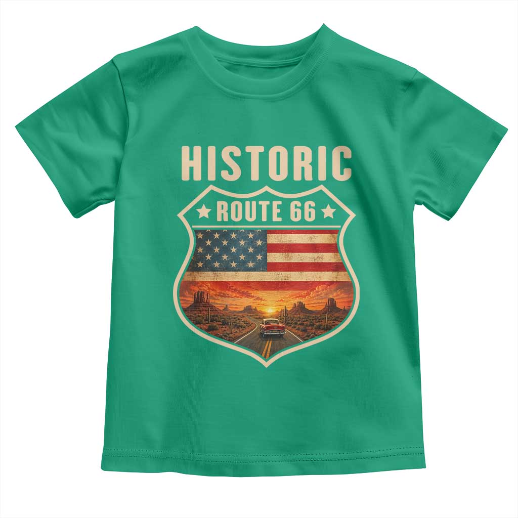Historic Highway 66 Toddler T Shirt Vintage American Road Sign Americana Road Trip TS14 Irish Green Print Your Wear