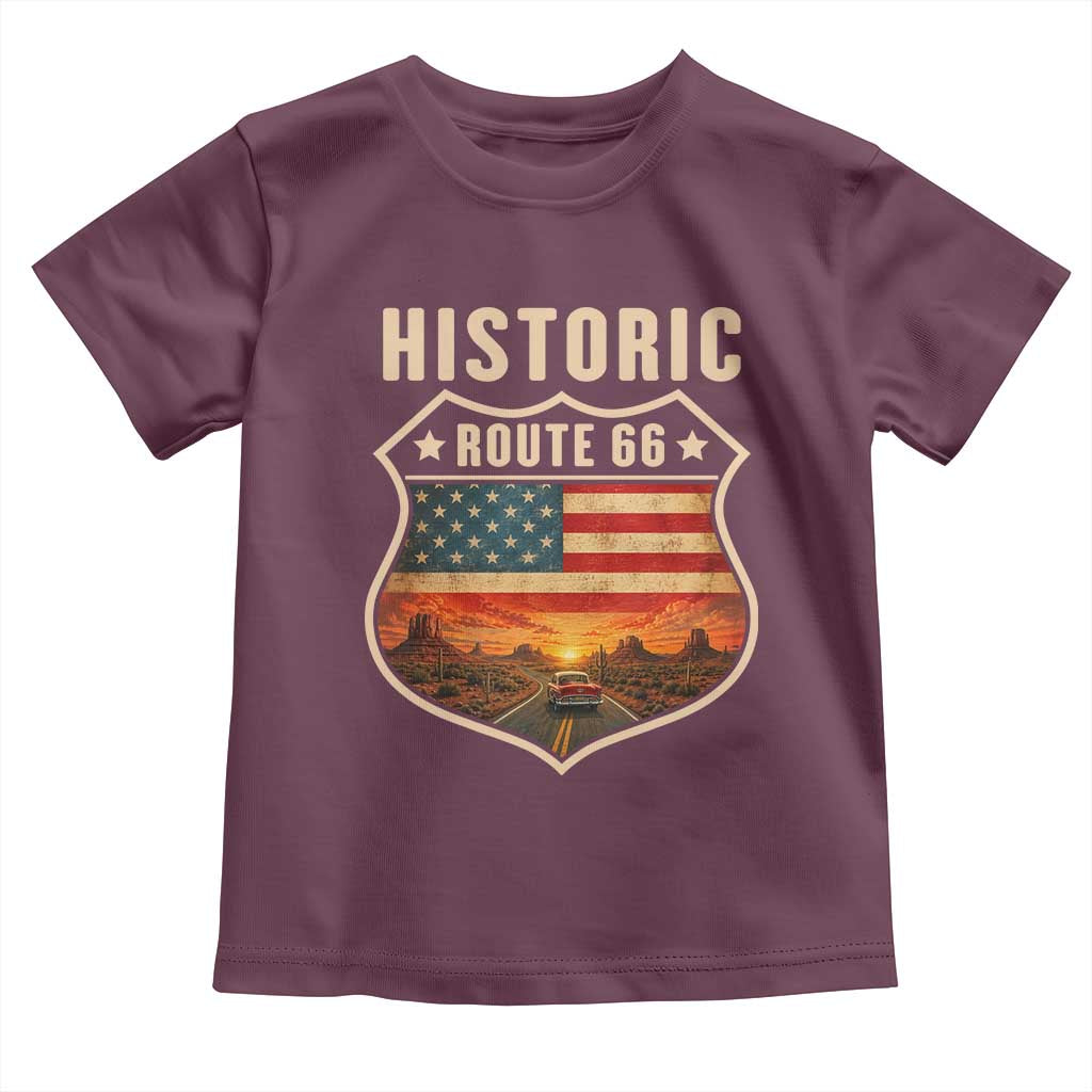 Historic Highway 66 Toddler T Shirt Vintage American Road Sign Americana Road Trip TS14 Maroon Print Your Wear