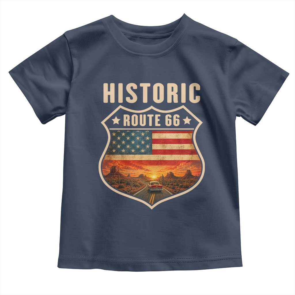 Historic Highway 66 Toddler T Shirt Vintage American Road Sign Americana Road Trip TS14 Navy Print Your Wear