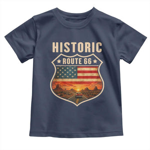 Historic Highway 66 Toddler T Shirt Vintage American Road Sign Americana Road Trip TS14 Navy Print Your Wear