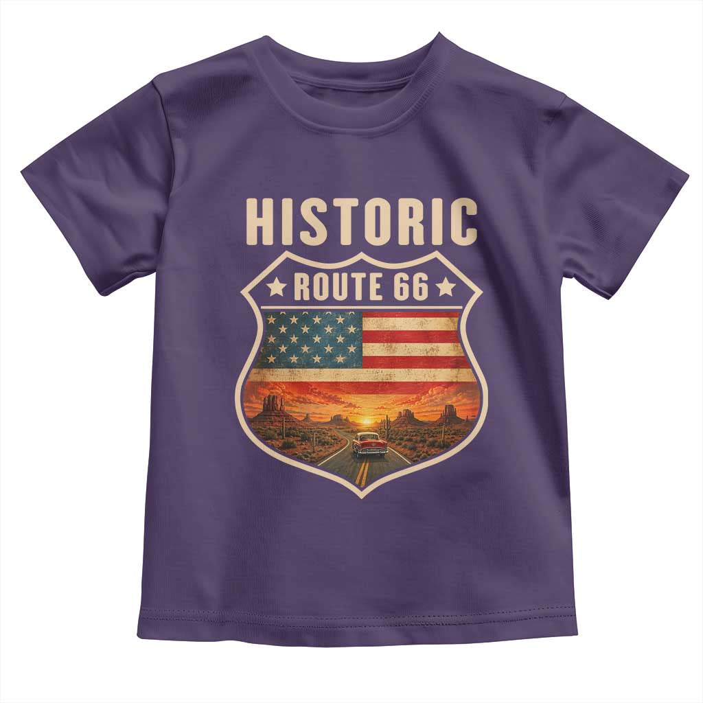 Historic Highway 66 Toddler T Shirt Vintage American Road Sign Americana Road Trip TS14 Purple Print Your Wear