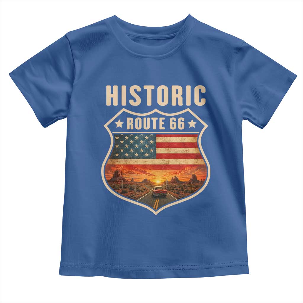 Historic Highway 66 Toddler T Shirt Vintage American Road Sign Americana Road Trip TS14 Royal Blue Print Your Wear