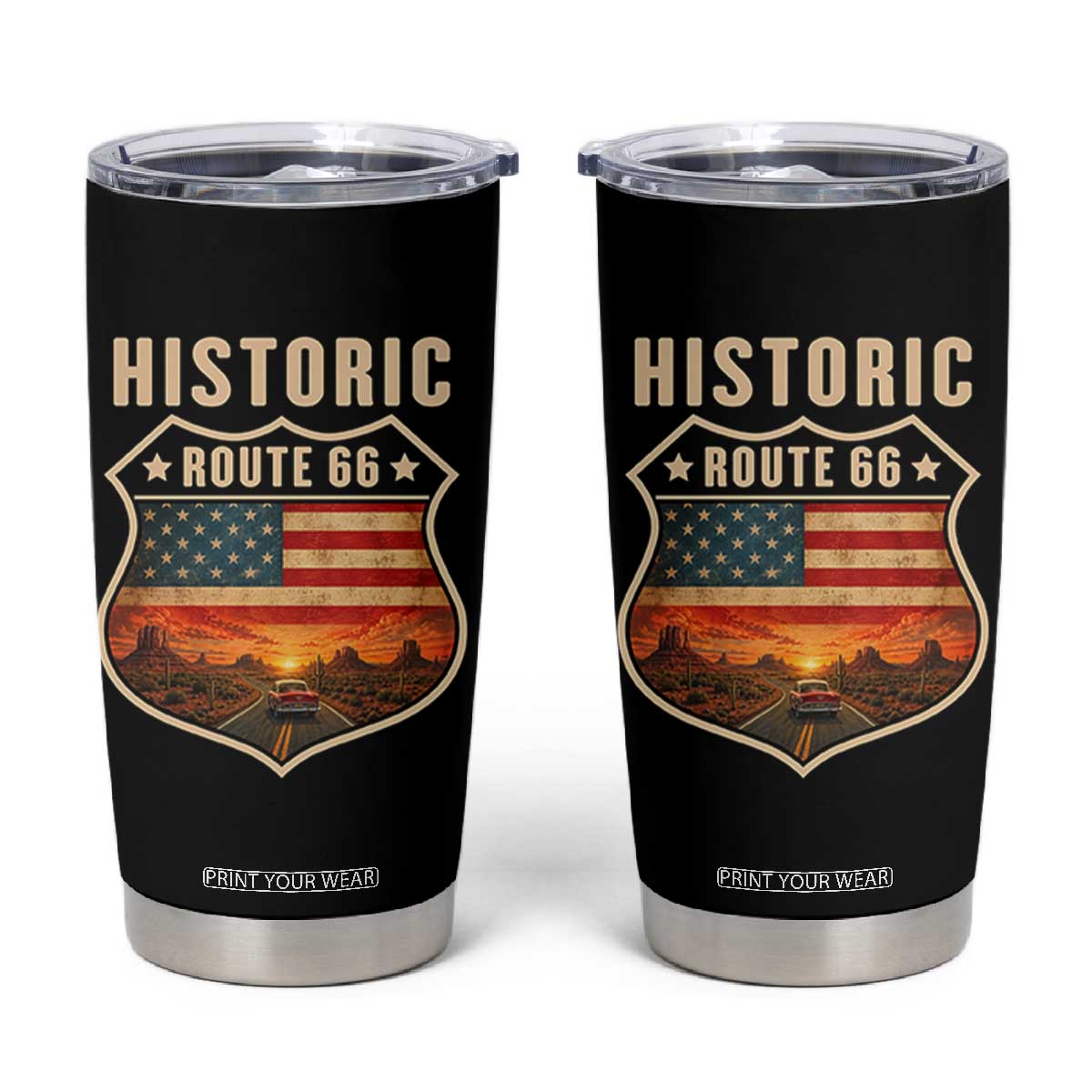 Historic Highway 66 Tumbler Cup Vintage American Road Sign Americana Road Trip TS14 Black Print Your Wear