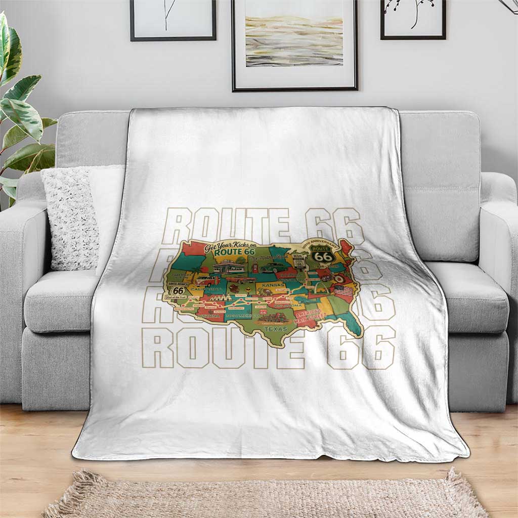 Highway 66 Travel Map 100th Anniversary 1926-2026 Throw Blanket Vintage Americana Centennial Road Trip Souvenir