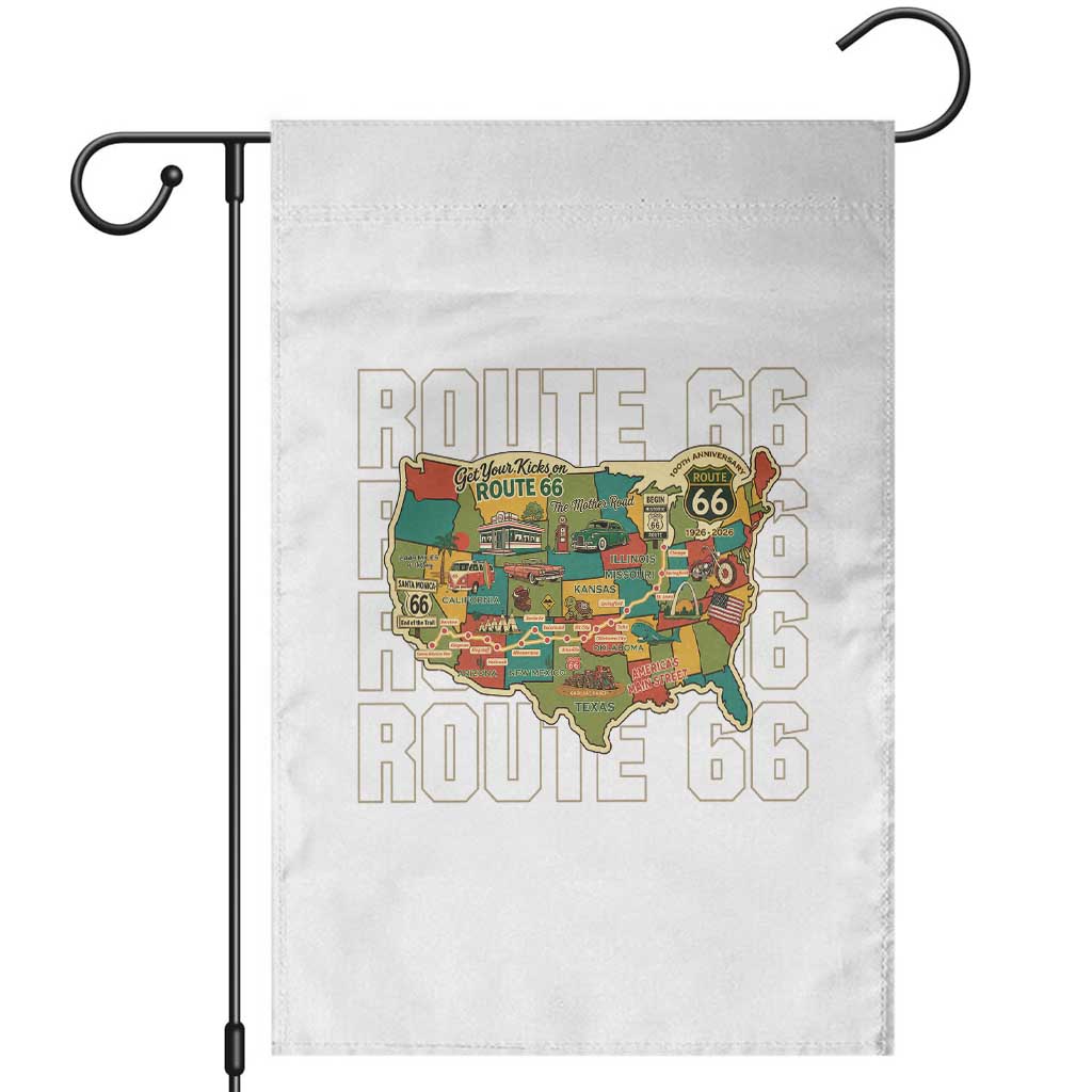 Route Highway 66 Travel Map 100th Anniversary 1926-2026 Garden Flag Vintage Americana Centennial Road Trip Souvenir TS14 White Print Your Wear