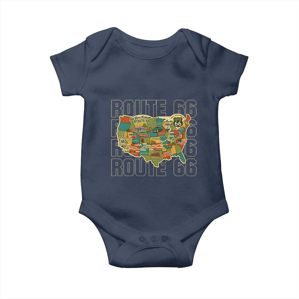 Highway 66 Travel Map 100th Anniversary 1926-2026 Baby Onesie Vintage Americana Centennial Road Trip Souvenir