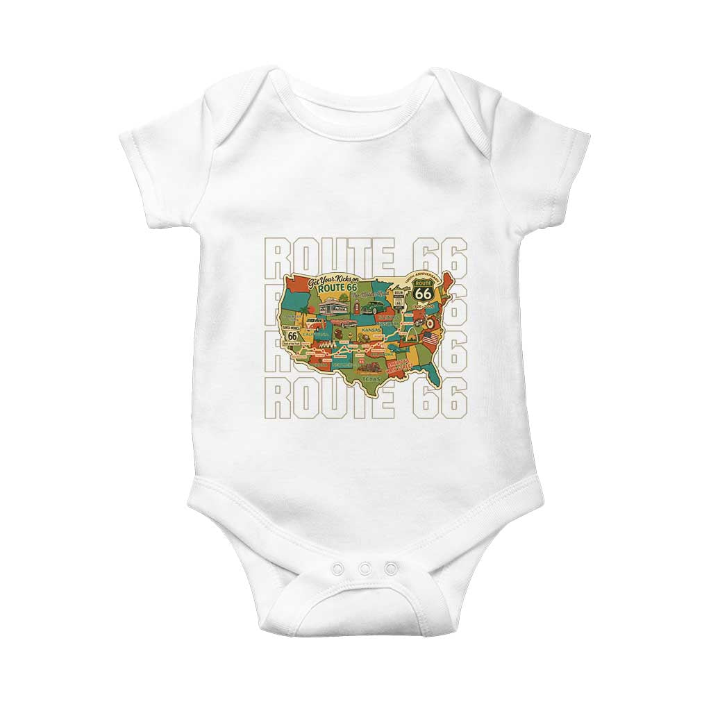 Route Highway 66 Travel Map 100th Anniversary 1926-2026 Baby Onesie Vintage Americana Centennial Road Trip Souvenir TS14 White Print Your Wear