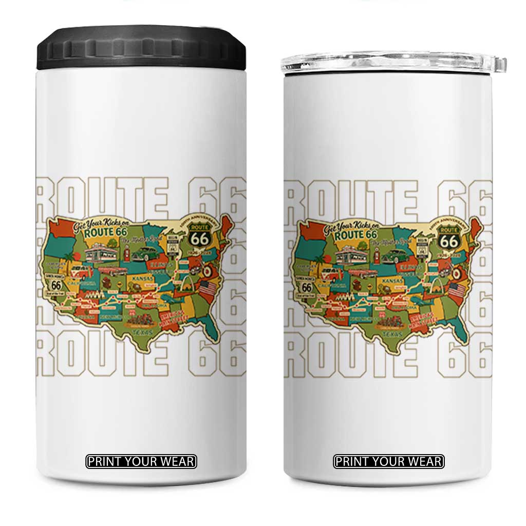 Highway 66 Travel Map 100th Anniversary 1926-2026 4 in 1 Can Cooler Tumbler Vintage Americana Centennial Road Trip Souvenir