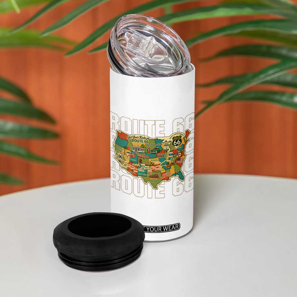 Highway 66 Travel Map 100th Anniversary 1926-2026 4 in 1 Can Cooler Tumbler Vintage Americana Centennial Road Trip Souvenir