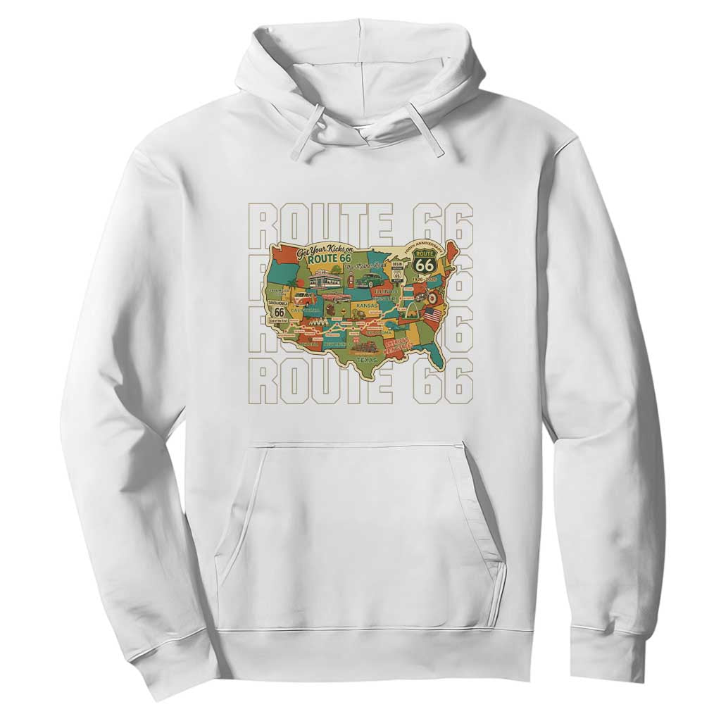 Route Highway 66 Travel Map 100th Anniversary 1926-2026 Hoodie Vintage Americana Centennial Road Trip Souvenir TS14 White Print Your Wear