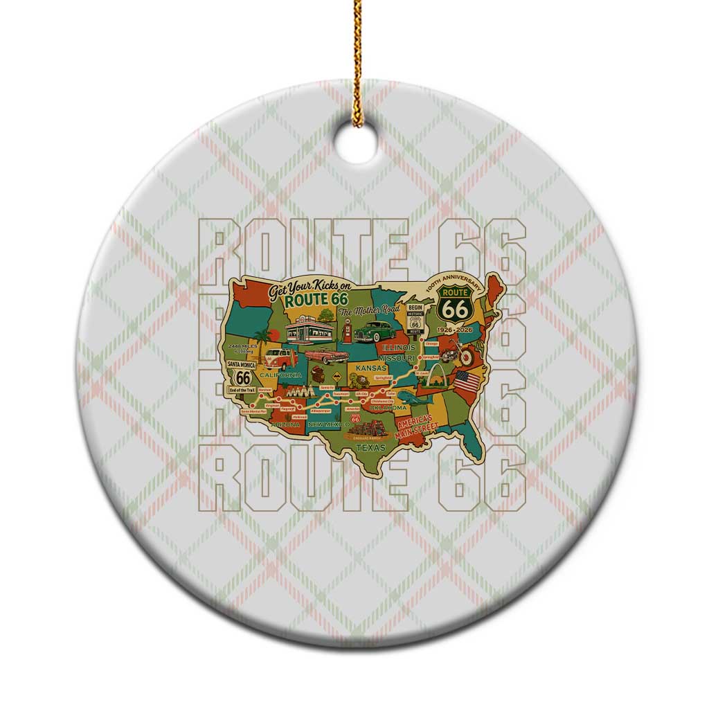 Highway 66 Travel Map 100th Anniversary 1926-2026 Ceramic Ornament Vintage Americana Centennial Road Trip Souvenir