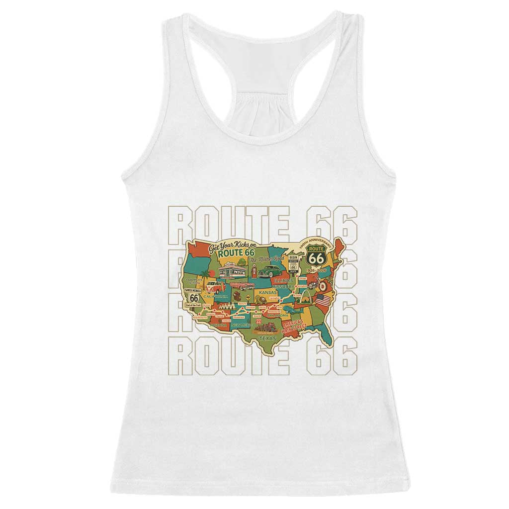 Route Highway 66 Travel Map 100th Anniversary 1926-2026 Racerback Tank Top Vintage Americana Centennial Road Trip Souvenir TS14 White Print Your Wear