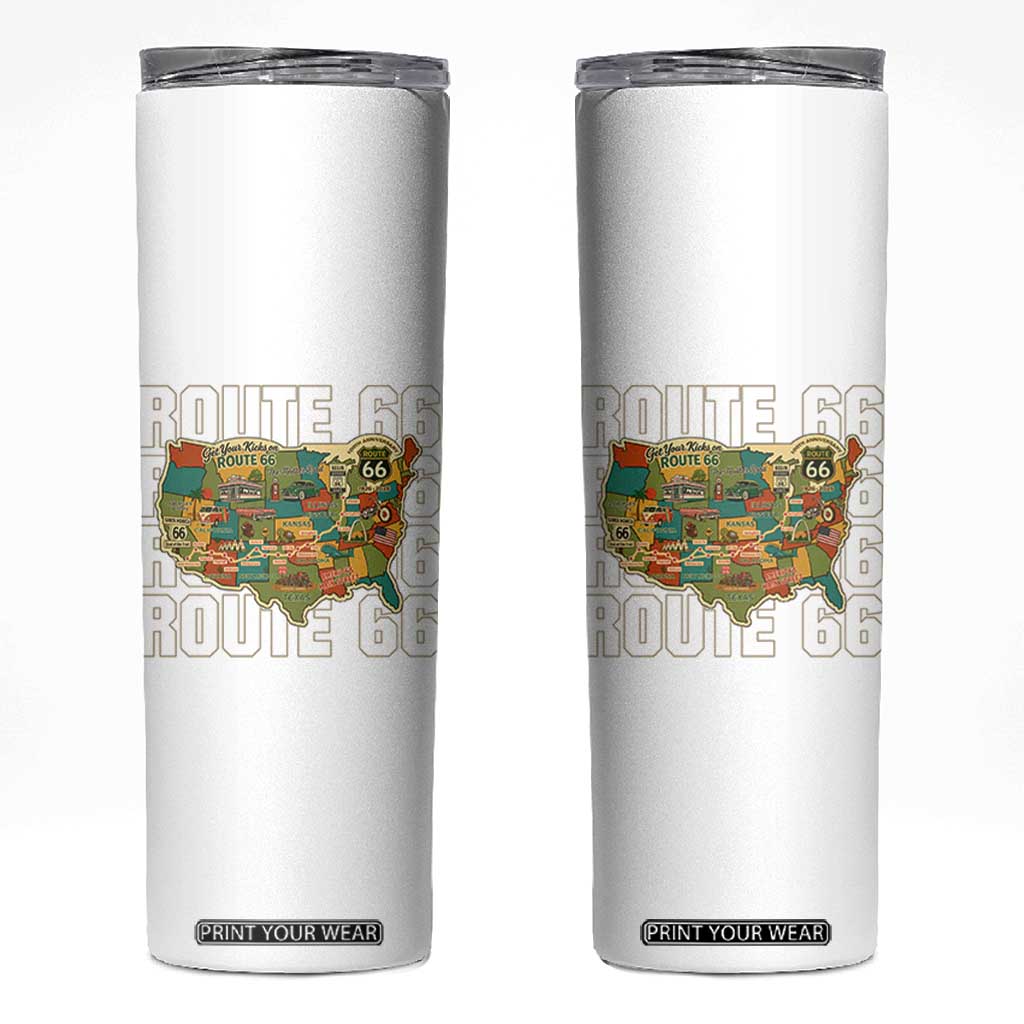 Route Highway 66 Travel Map 100th Anniversary 1926-2026 Skinny Tumbler Vintage Americana Centennial Road Trip Souvenir TS14 White Print Your Wear
