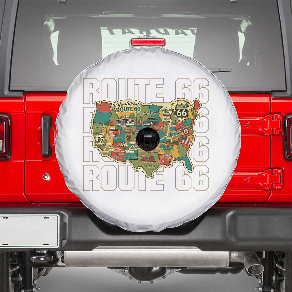 Highway 66 Travel Map 100th Anniversary 1926-2026 Spare Tire Cover Vintage Americana Centennial Road Trip Souvenir